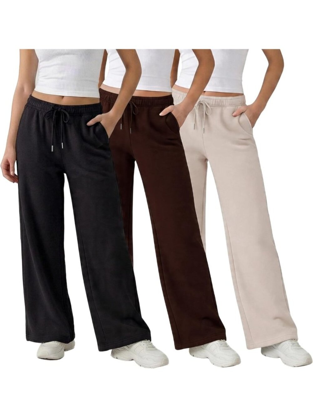 Cozy 3-Pack Wide Leg Fleece Sweatpants for Women | Deep Pockets & Comfort